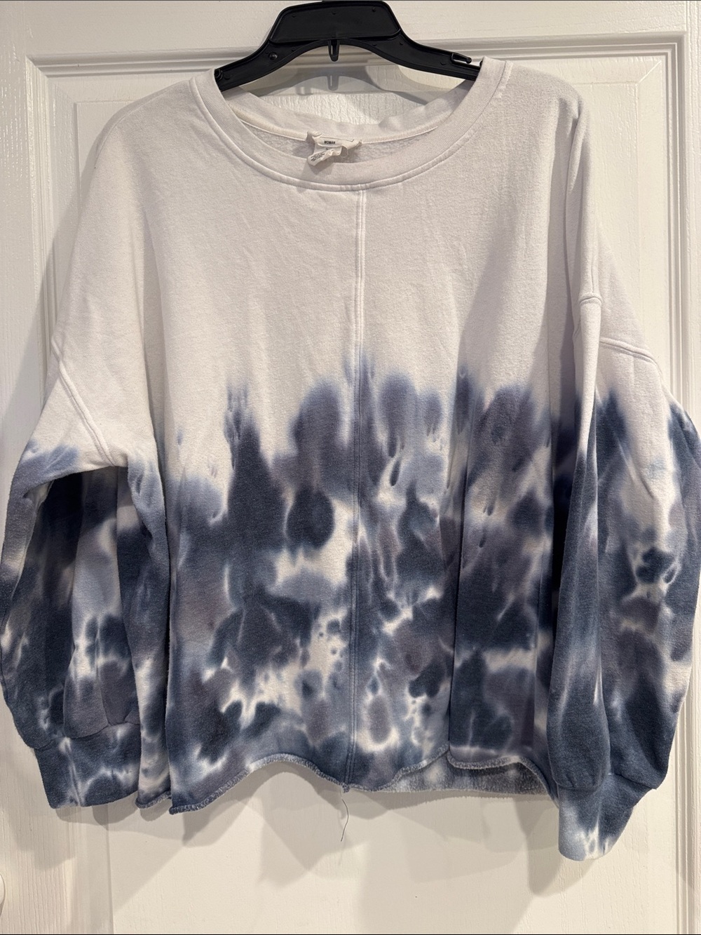 For The Republic White and Navy Tie-Dye Cotton Pullover Sweatshirt